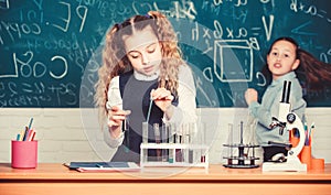 Biology equipment. biology education. Happy children. Biology lesson. Little kids learning chemistry in lab. students