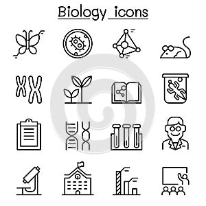 Biology icon set in thin line style