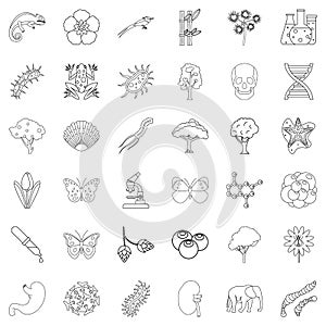 Biology icons set, outline style