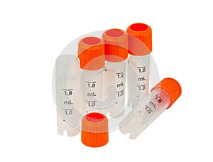 Biology lab tubes with orange caps photo