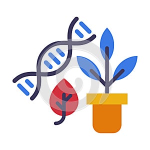 Biology Lesson Concept, Dna Structure and Plant in Flowerpot Flat Style Vector Illustration on White Background