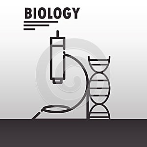 Biology microscope and dna molecule science line icon style
