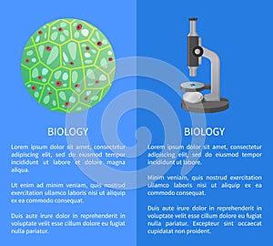 Biology Poster with Cell, Microscope Device Vector