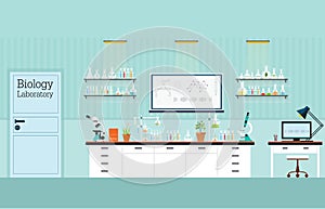 Biology Science lab interior or laboratory room. photo