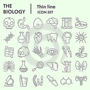Biology thin line icon set, science and health symbols set collection or vector sketches. Human body signs set for