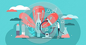 Biology vector illustration. Flat tiny nature science study person concept.