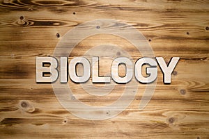 BIOLOGY word made of wooden block letters on wooden board