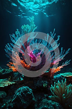 Bioluminescent Bloom: Oceanic Enchantment in coral