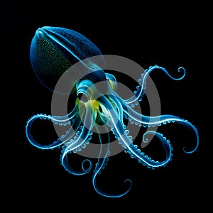 Bioluminescent enope squid underwater