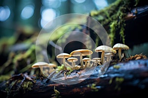 bioluminescent fungi glowing in the dark forest floor