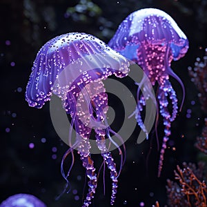 Bioluminescent Jellyfish Glowing in the Deep Sea