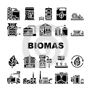 biomass energy plant green icons set vector