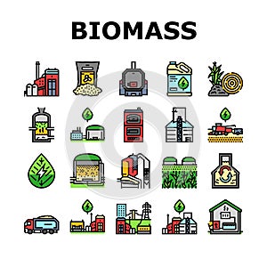 biomass energy plant power icons set vector