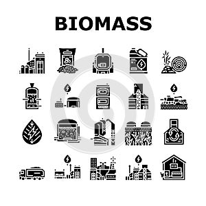 biomass energy plant power icons set vector