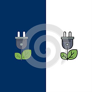 Biomass, Energy, Plug, Power  Icons. Flat and Line Filled Icon Set Vector Blue Background