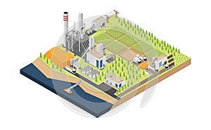 Biomass power plant in isometric graphic photo