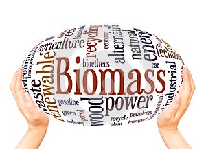 Biomass word cloud hand sphere concept