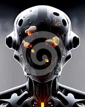 biomechanical cyborg, robot portrait, future technologies