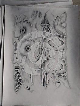 Biomechanical under skin tearing sketch / tattoo idea