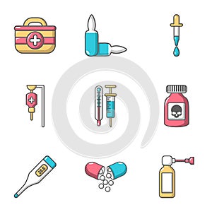 Biomedicine icons set, cartoon style