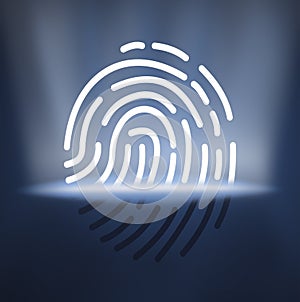 Biometric access control. Identification system with thumbprint scanning technology, illustration