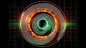 Biometric Authentication Eye Scanning Trading Chart Background Green Orange Black. Generative AI