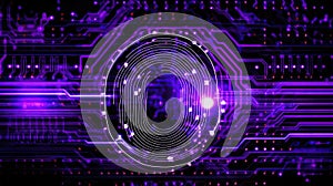 Biometric Authentication Fingerprint Scanning Circuit Board Background Purple Black. Generative AI