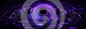 Biometric Authentication Fingerprint Scanning Cybersecurity Conceptual Purple Black