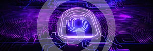 Biometric Authentication Fingerprint Scanning Cybersecurity Conceptual Purple Black