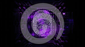 Biometric Authentication Fingerprint Scanning Cybersecurity Conceptual Purple Black. Generative AI