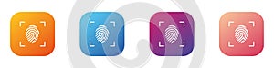 Biometric, dactylogram, data, fingerprint icon shape button set. Thumbprint, password, identity, privacy logo symbol sign. Vector