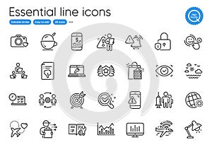 Biometric eye, Engineering documentation and Online test line icons. For website, printing and application. Vector