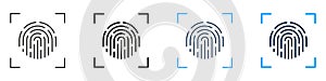 Biometric Fingerprint Authentication Line and Solid Icon Set. Security Identity Verification Digital Access Protection