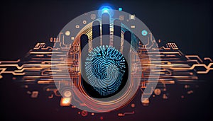 biometric fingerprint scan provides security Cyber protection Internet technology Data identity access authorisation business