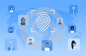 Biometric fingerprint security data protection access future computer technology user identification concept world map