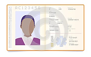Biometric gender neutral passport with an information of vaccinations.