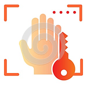 Biometric hand scanning and key flat icon. Hand biometric scan color icons in trendy flat style. Palmprint