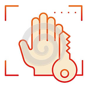 Biometric hand scanning and key flat icon. Hand biometric scan red icons in trendy flat style. Palmprint idendification