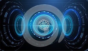 Biometric id with Futuristic HUD Interface. Fingerprint Scanning Technology Concept Illustration. Identification System Scanning.