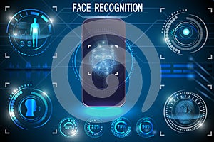 Biometric Identification or Recognition System of Person. Face ID. Set HUD Elements