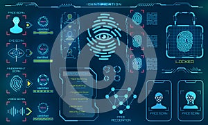 Biometric Identification or Recognition System of Person, Line Icons of Identity Verification Sign photo