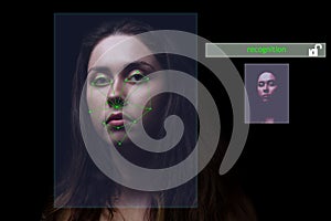 Biometric scan of a beautiful girl`s face