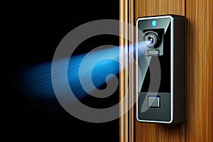 Biometric scanner in doorframe captures data with pulses of light for secure access control