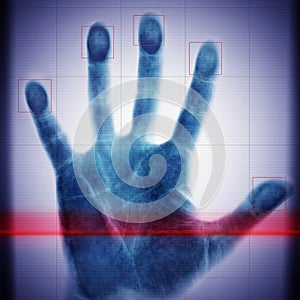 Biometric scanner hand of the man photo