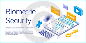 Biometric security concept banner, isometric style