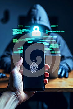 Biometric Security Concept With Fingerprint Authentication And Cyber Threat Background