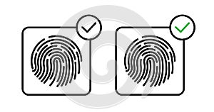 Biometric security icon set. fingerprint verificationcheck vector symbol. privacy finger authentication sign. unique biometric