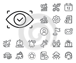 Biometric security scan line icon. Eye access sign. Salaryman, gender equality and alert bell. Vector