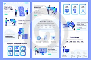 Biometric technology flat landing page. Biometrics authentication and identification corporate website design. Web banner template