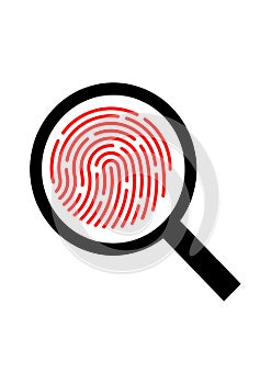 Biometric thumbprint magnified through a magnifying glass